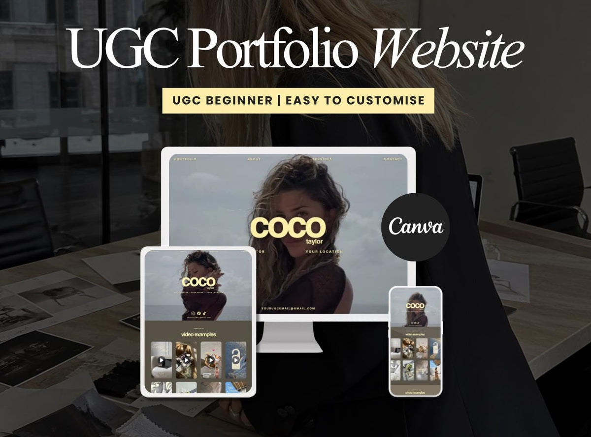 Beginner UGC Portfolio Website Template | Canva Lifestyle Creator / Brand Pitch Website | Coco Olive Earthy Style