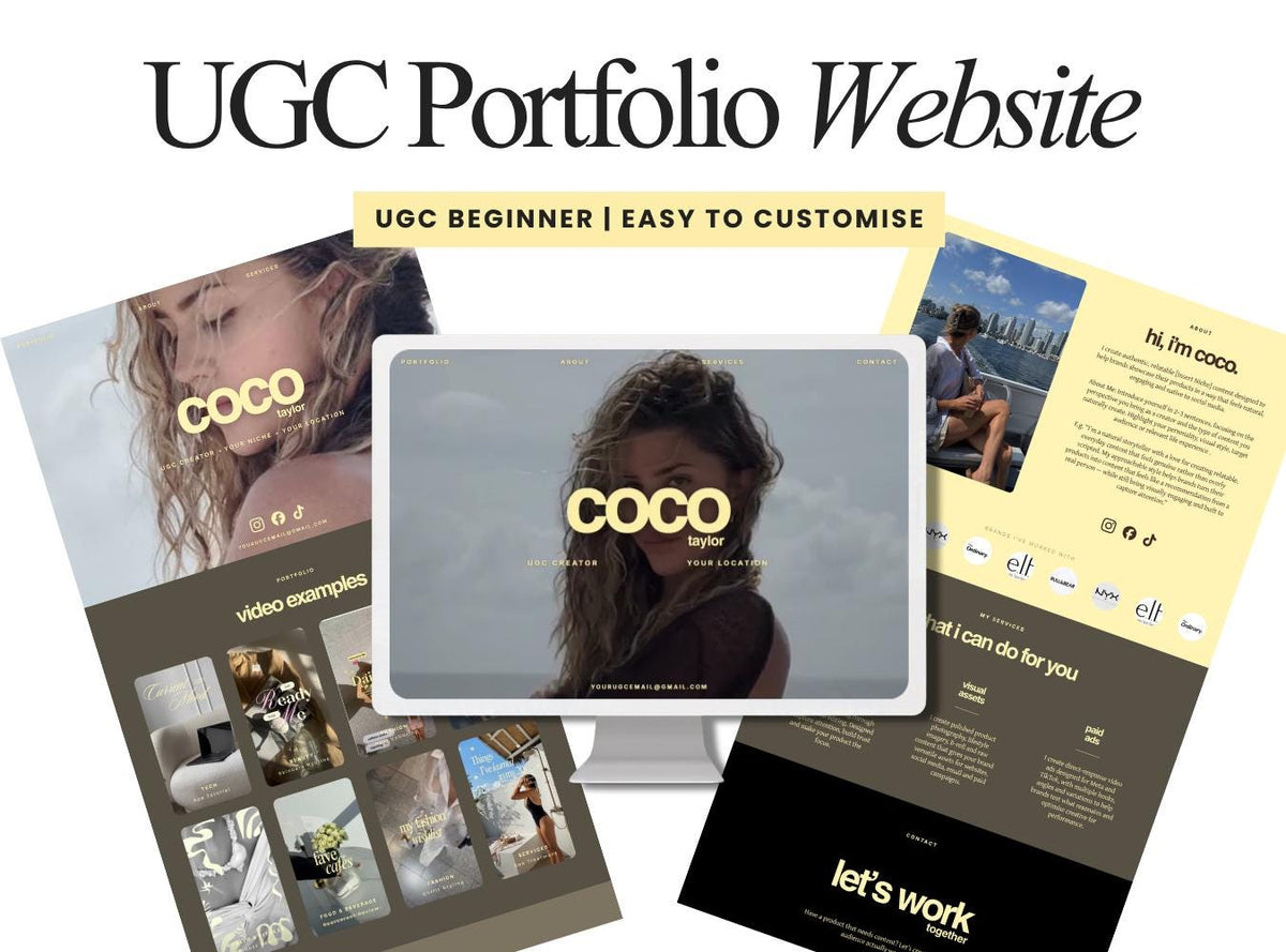 Beginner UGC Portfolio Website Template | Canva Lifestyle Creator / Brand Pitch Website | Coco Olive Earthy Style