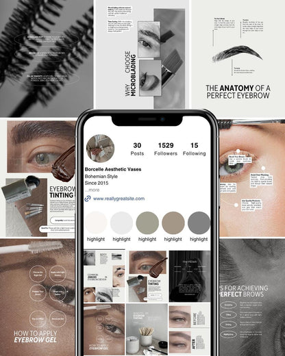 100 Brow Artist Instagram Templates | Eyebrow Tinting Marketing Kit | Brow Tech Canva Template Social Media | Beauty Business Templates
