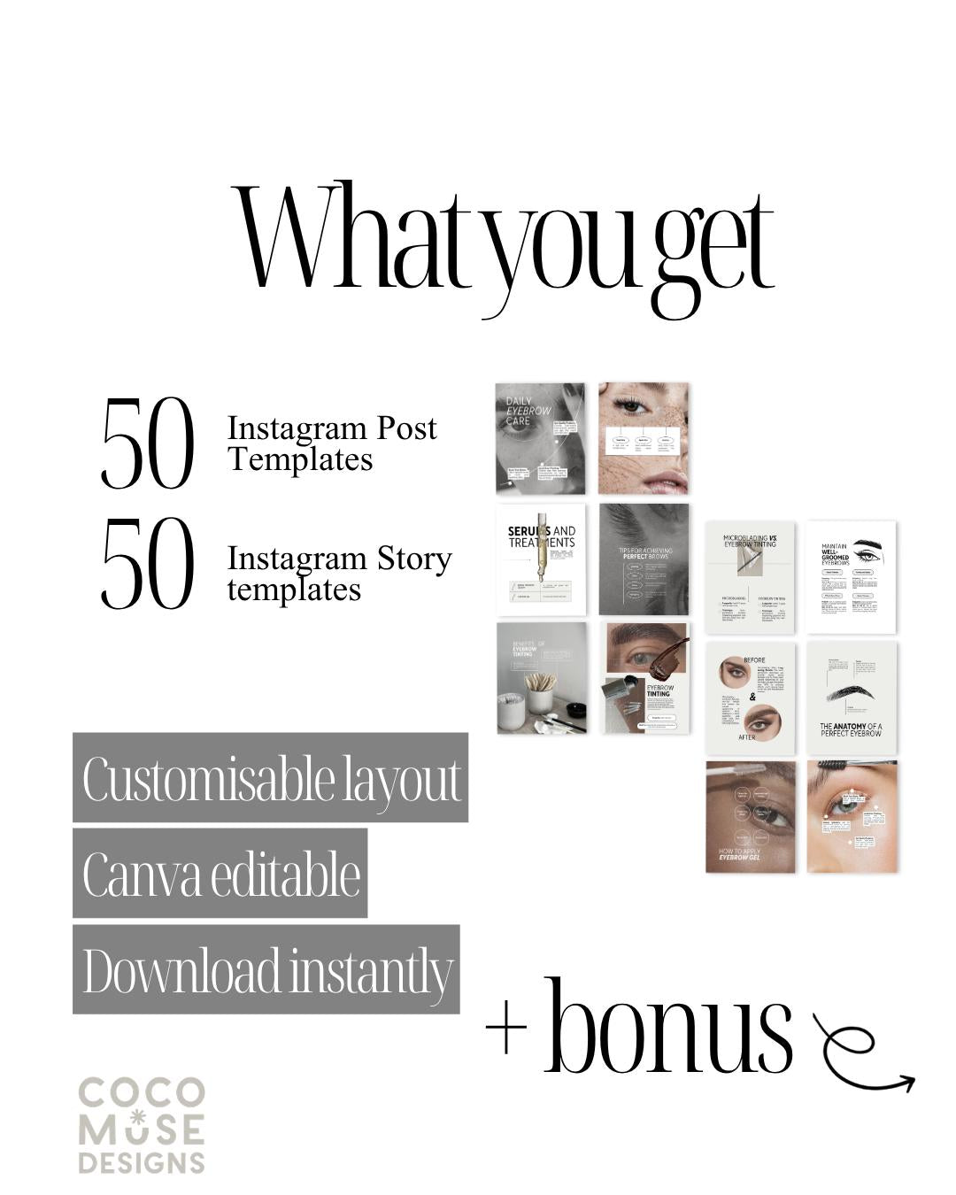 100 Brow Artist Instagram Templates | Eyebrow Tinting Marketing Kit | Brow Tech Canva Template Social Media | Beauty Business Templates