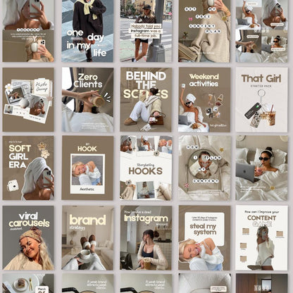 Neutral Aesthetic Instagram Coaching Templates, Trendy Modern Pinterest Inspired Beige Canva Templates for UGC, Content Creator, SMM Viral