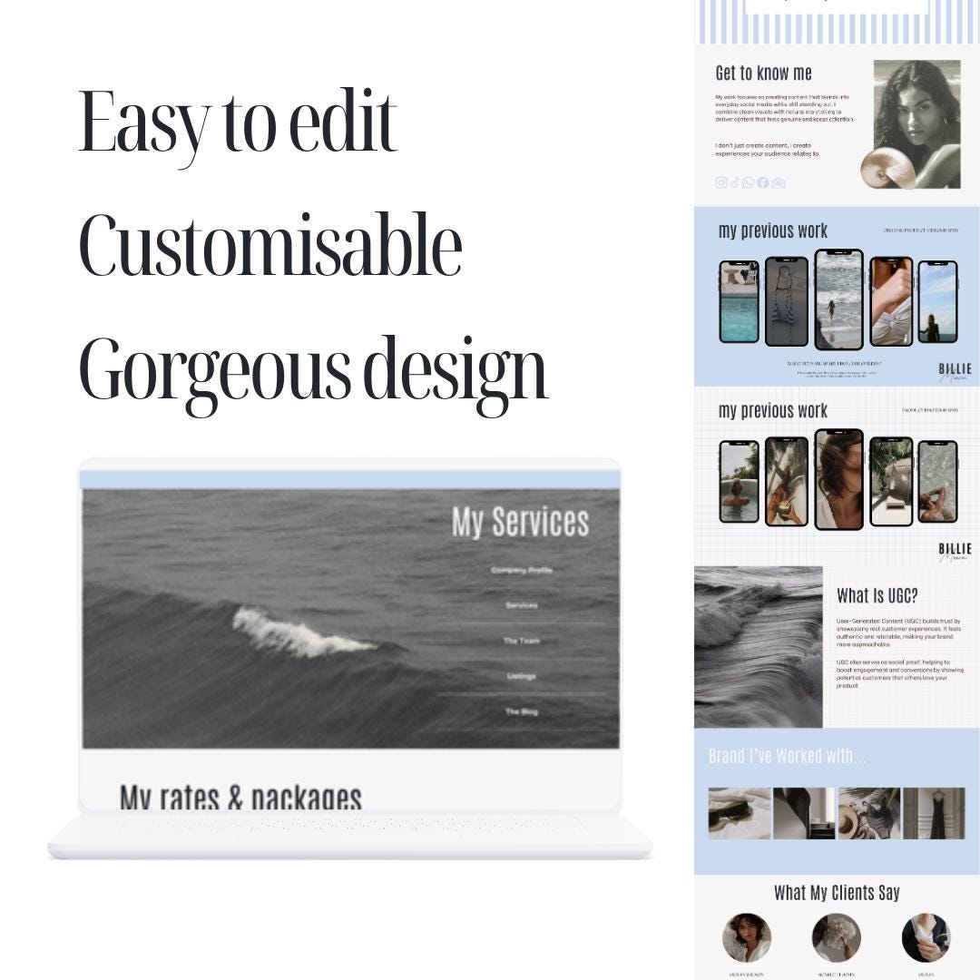 Blue Stripe UGC Portfolio Template Canva, UGC Creator Website Template, Influencer Portfolio Creator Website,Editable Canva Media Kit