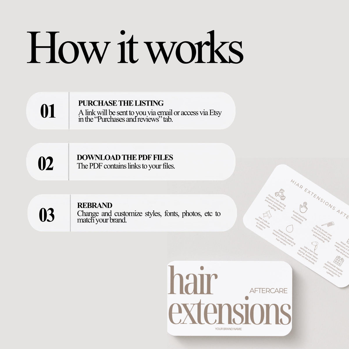Hair Extension Aftercare Cards | Hair Extension Care Card for Clients | Editable Printable Salon Template | Hair Salon Business Card