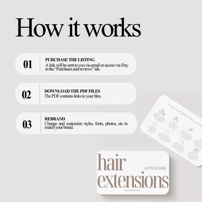 Hair Extension Aftercare Cards | Hair Extension Care Card for Clients | Editable Printable Salon Template | Hair Salon Business Card