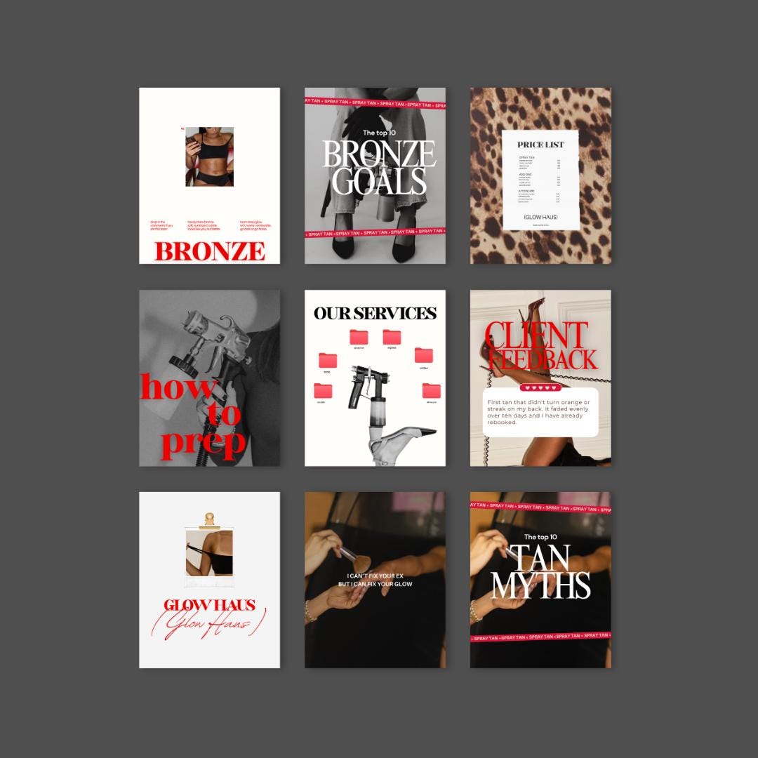 Luxury Spray Tan Instagram Templates, Spray Tanning Templates, Spray Tan Social Media, Spray Tan Branding, Spray Tanning Social Media