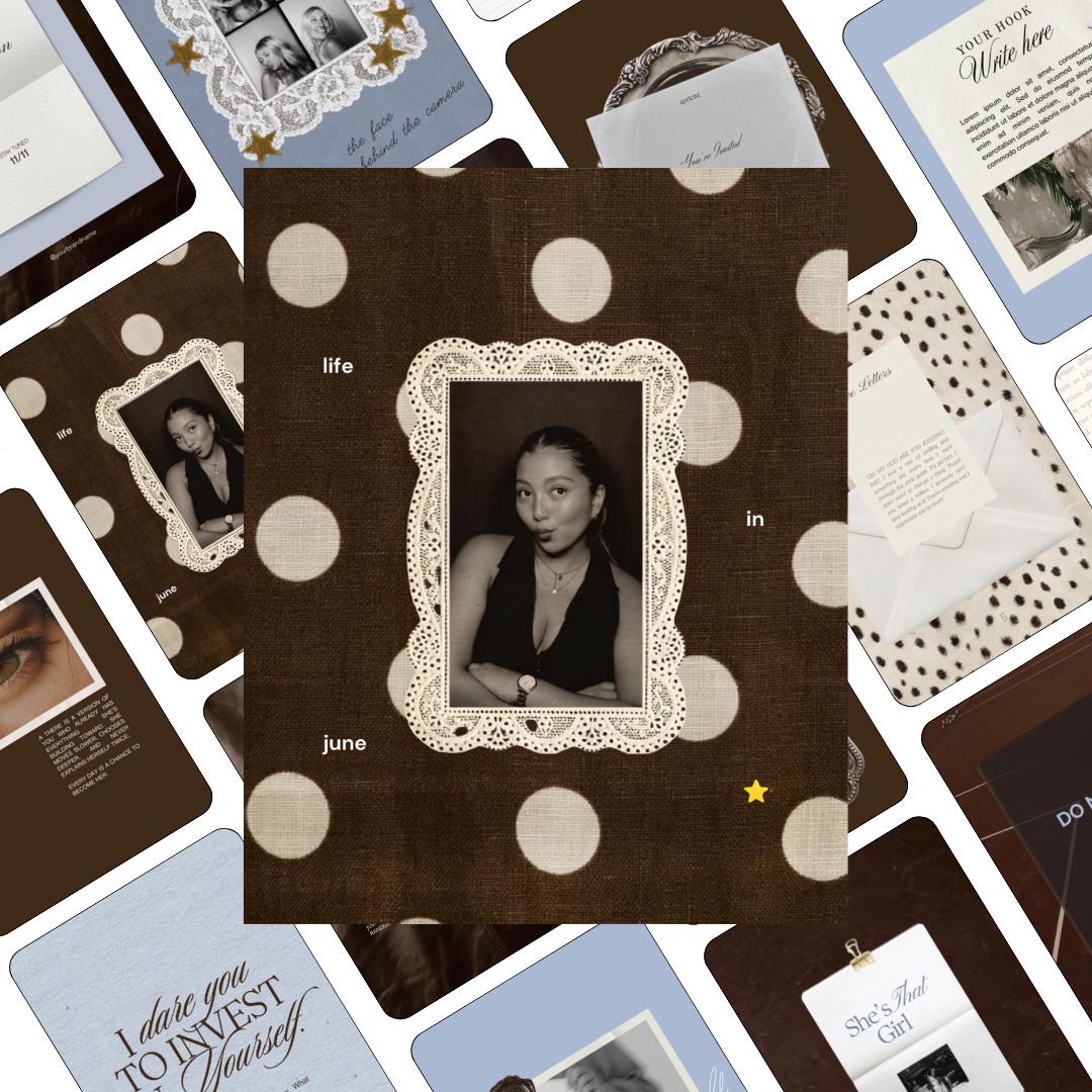 Content Creator Instagram Templates, Coquette Aesthetic Canva Post Templates, Vintage Brown Lace Scrapbook Feed Kit for Influencers, 20 Pack