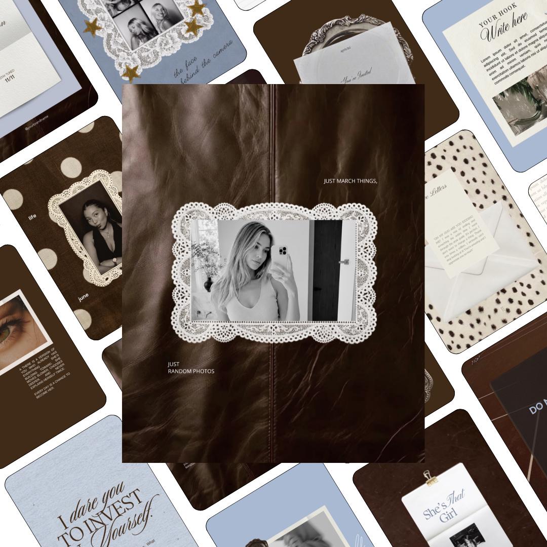 Content Creator Instagram Templates, Coquette Aesthetic Canva Post Templates, Vintage Brown Lace Scrapbook Feed Kit for Influencers, 20 Pack