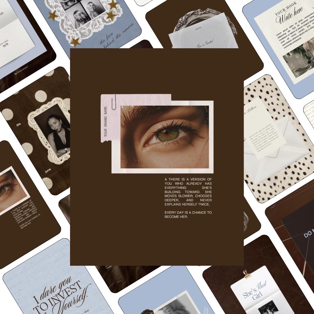 Content Creator Instagram Templates, Coquette Aesthetic Canva Post Templates, Vintage Brown Lace Scrapbook Feed Kit for Influencers, 20 Pack