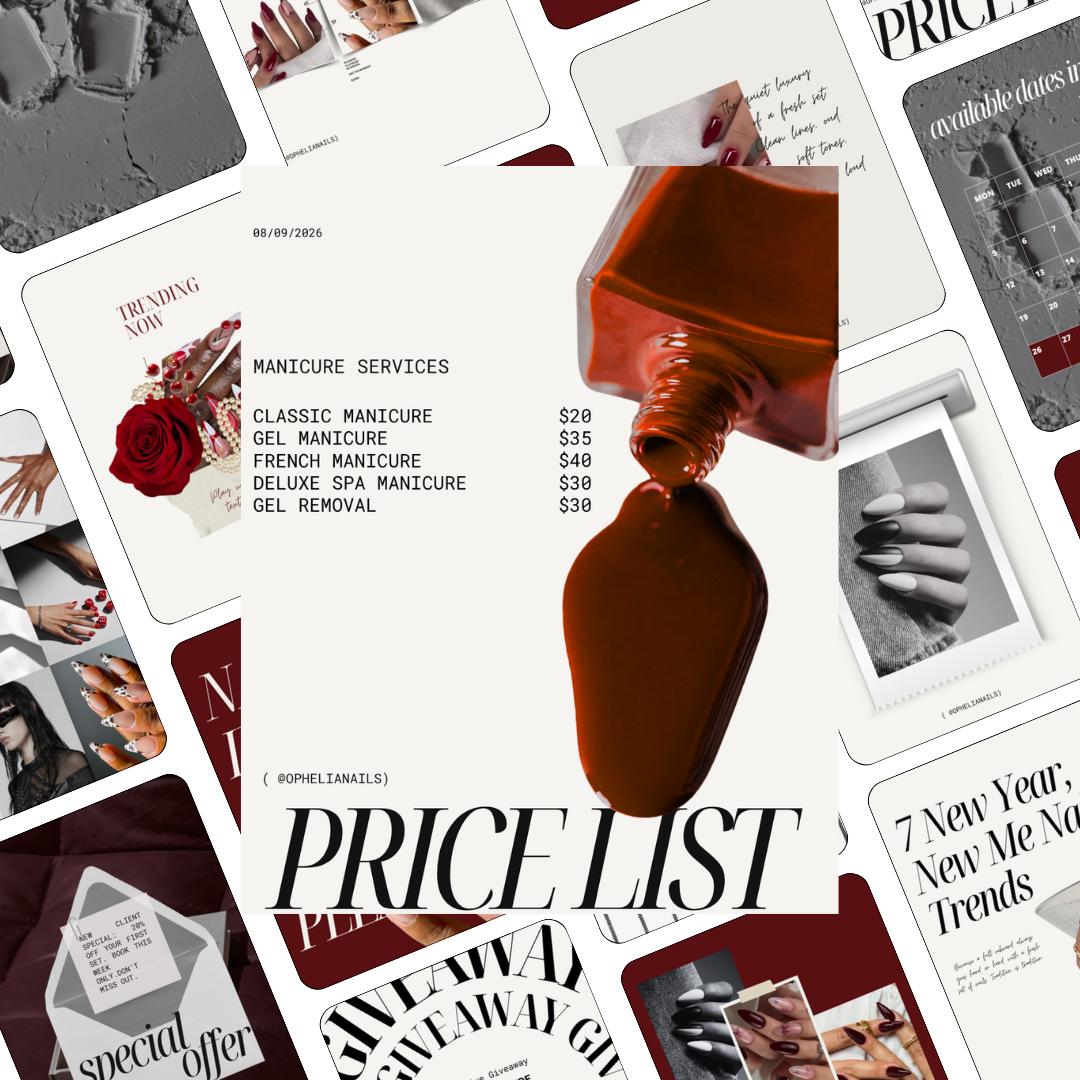 Nail Tech Social Media Canva Templates for Instagram | Editable Aesthetic Modern Salon