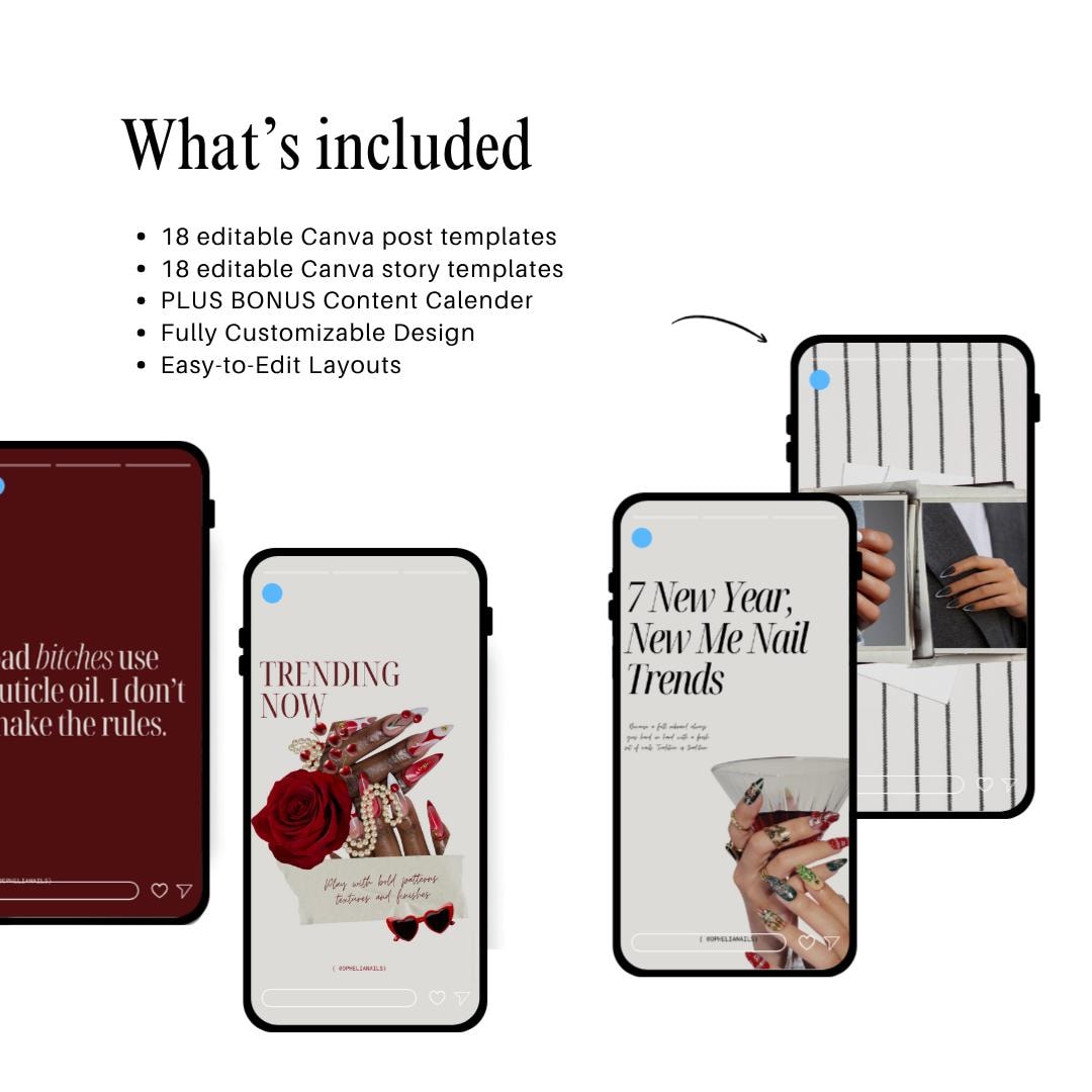 Nail Tech Social Media Canva Templates for Instagram | Editable Aesthetic Modern Salon