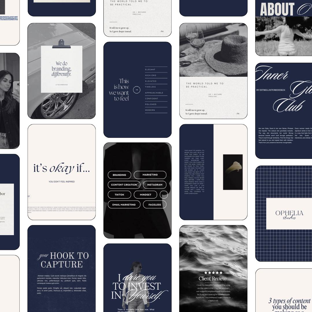 Aesthetic Dark Blue Instagram Templates Canva, Pinterest Inspired Social Media Post Templates, Bold Content Creator Kit, Modern Feed Designs