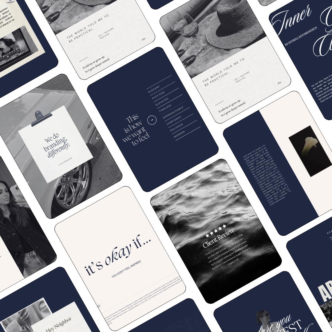 Aesthetic Dark Blue Instagram Templates Canva, Pinterest Inspired Social Media Post Templates, Bold Content Creator Kit, Modern Feed Designs