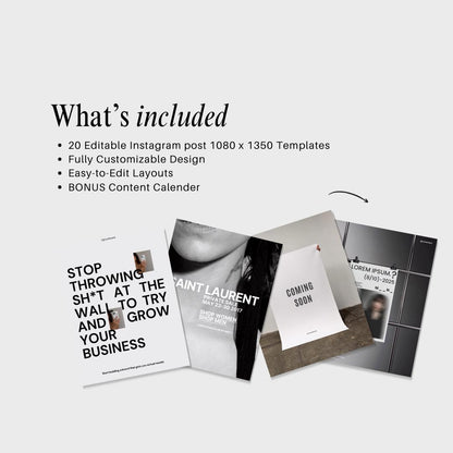 Editorial Instagram Templates Canva, Editable Social Media Templates for Business, Luxury Aesthetic Instagram Post, Black and White Template