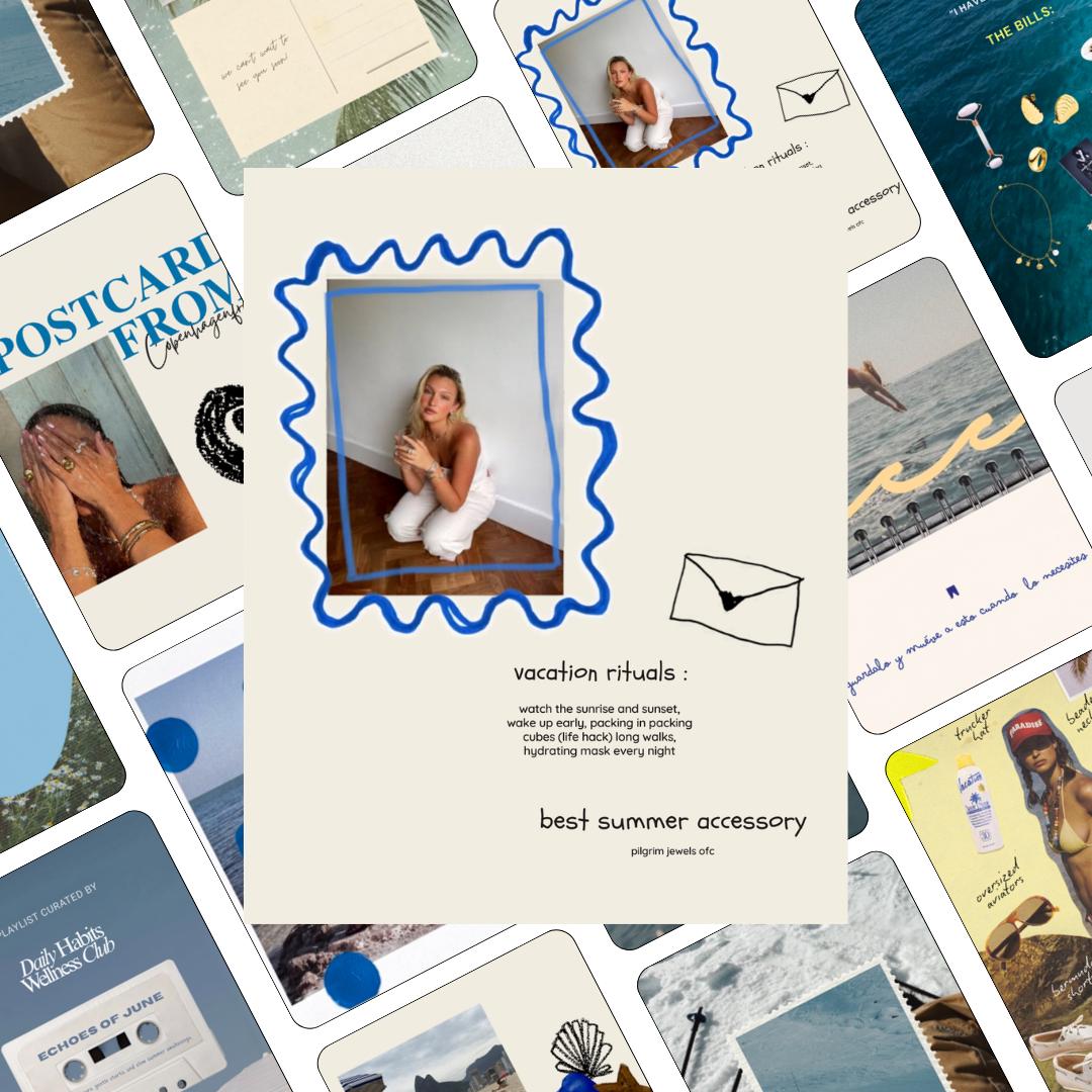 Coastal Summer Instagram Templates, Canva Social Media Kit (20 Editable Posts)