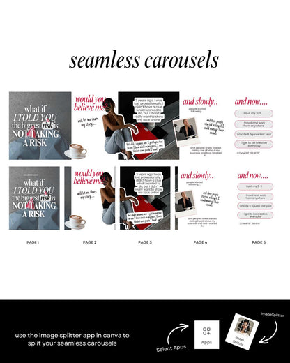 Seamless Instagram Carousel Post Templates - Social Media Manager Templates - Seamless Carousels - Portrait Instagram Posts - Red Black