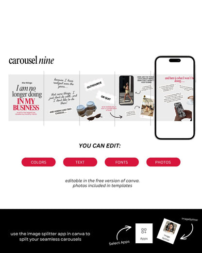 Seamless Instagram Carousel Post Templates - Social Media Manager Templates - Seamless Carousels - Portrait Instagram Posts - Red Black