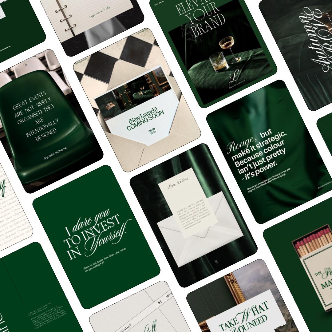 Pinterest Inspired Social Media Templates |  Emerald Green | Editable Social Media for Business Owners Aesthetic