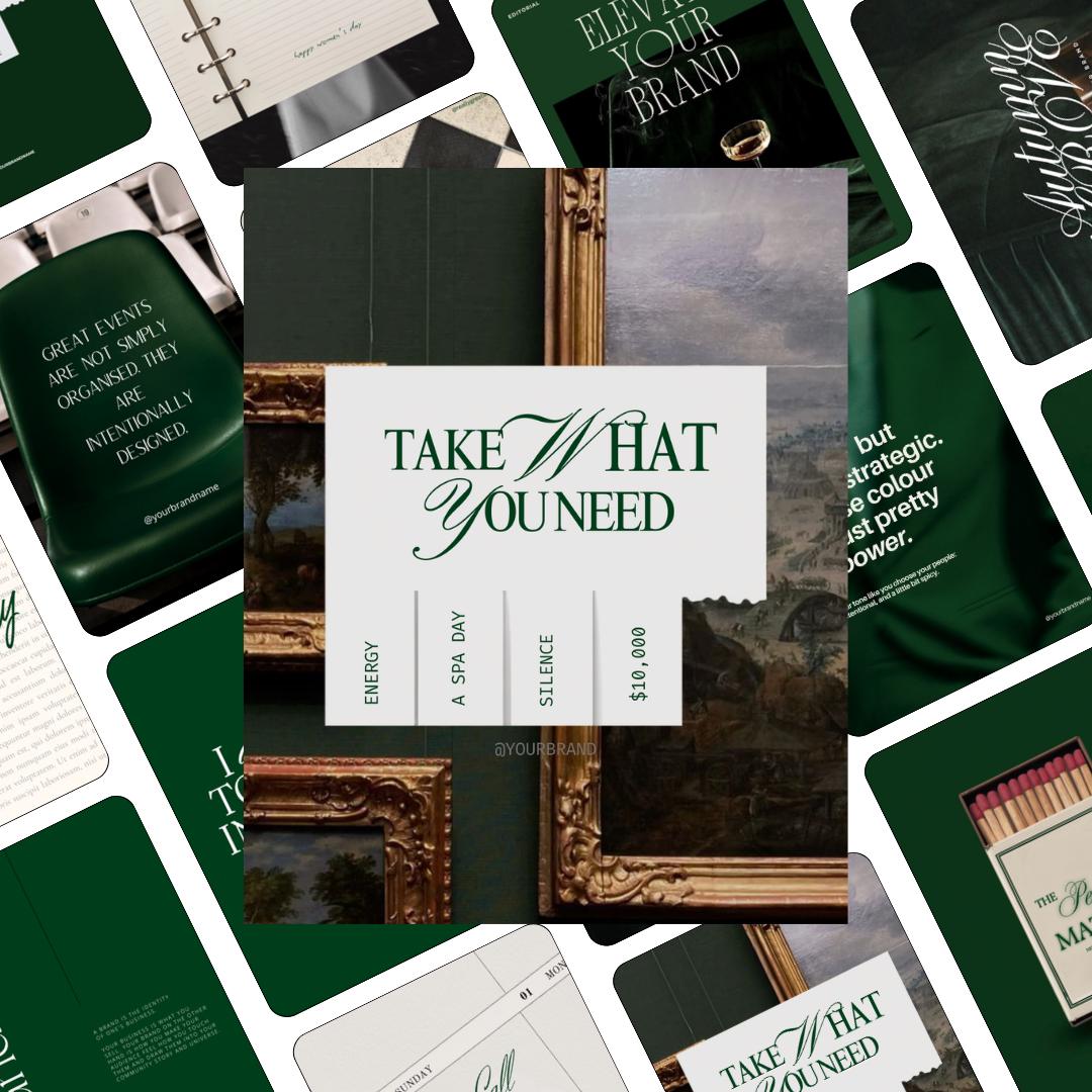 Pinterest Inspired Social Media Templates |  Emerald Green | Editable Social Media for Business Owners Aesthetic
