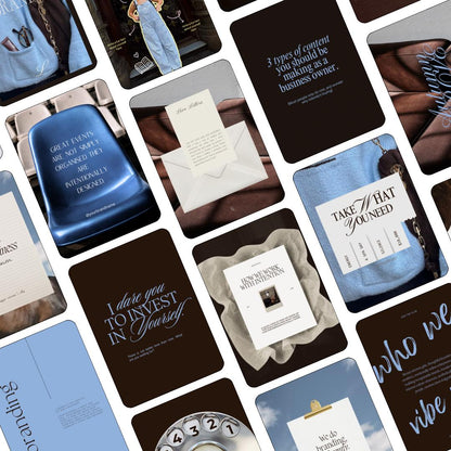 Pinterest Inspired Social Media Templates |  Blue Dark Brown | Editable Social Media for Business Owners Aesthetic