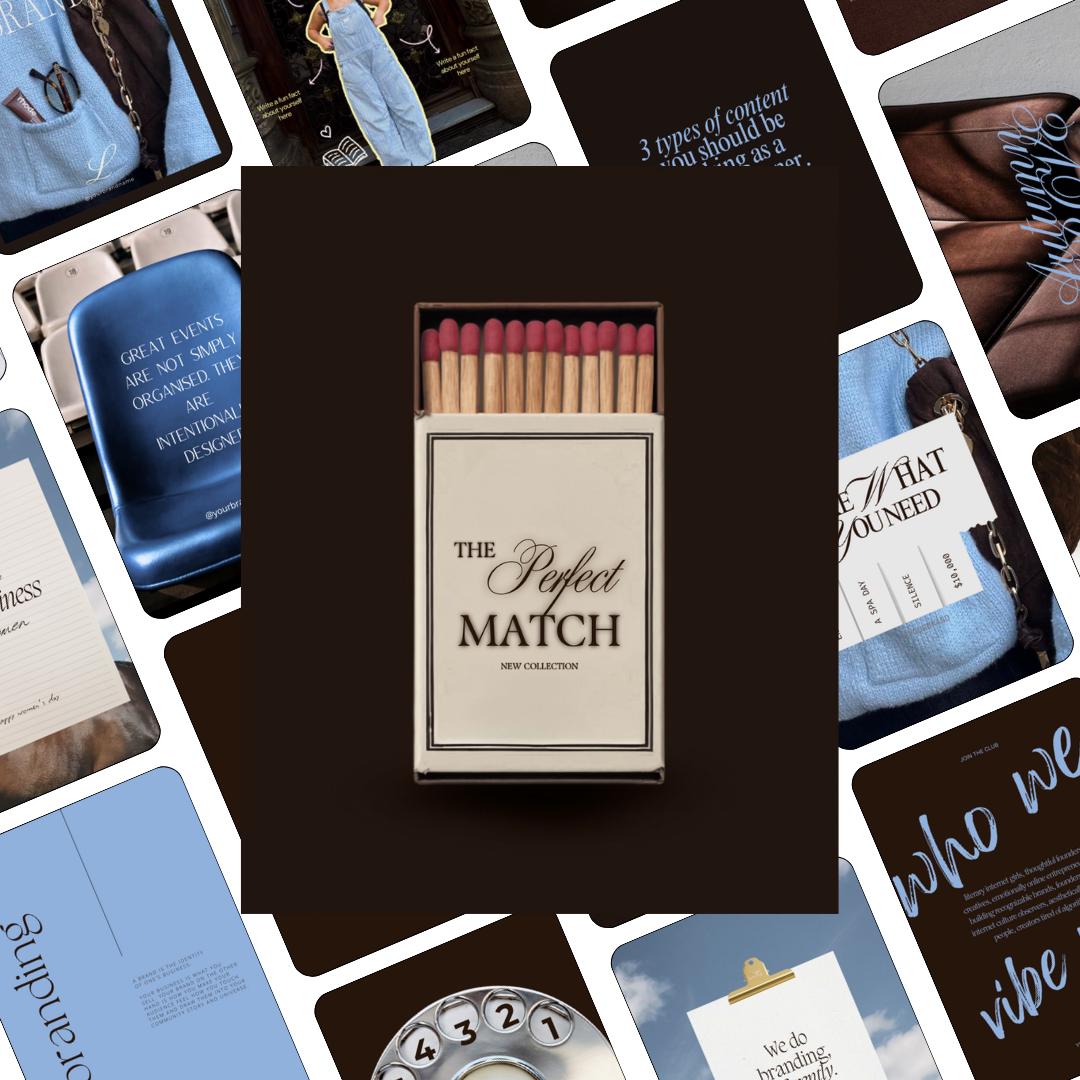Pinterest Inspired Social Media Templates |  Blue Dark Brown | Editable Social Media for Business Owners Aesthetic