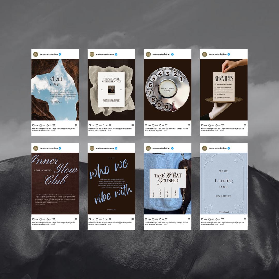 Pinterest Inspired Social Media Templates |  Blue Dark Brown | Editable Social Media for Business Owners Aesthetic