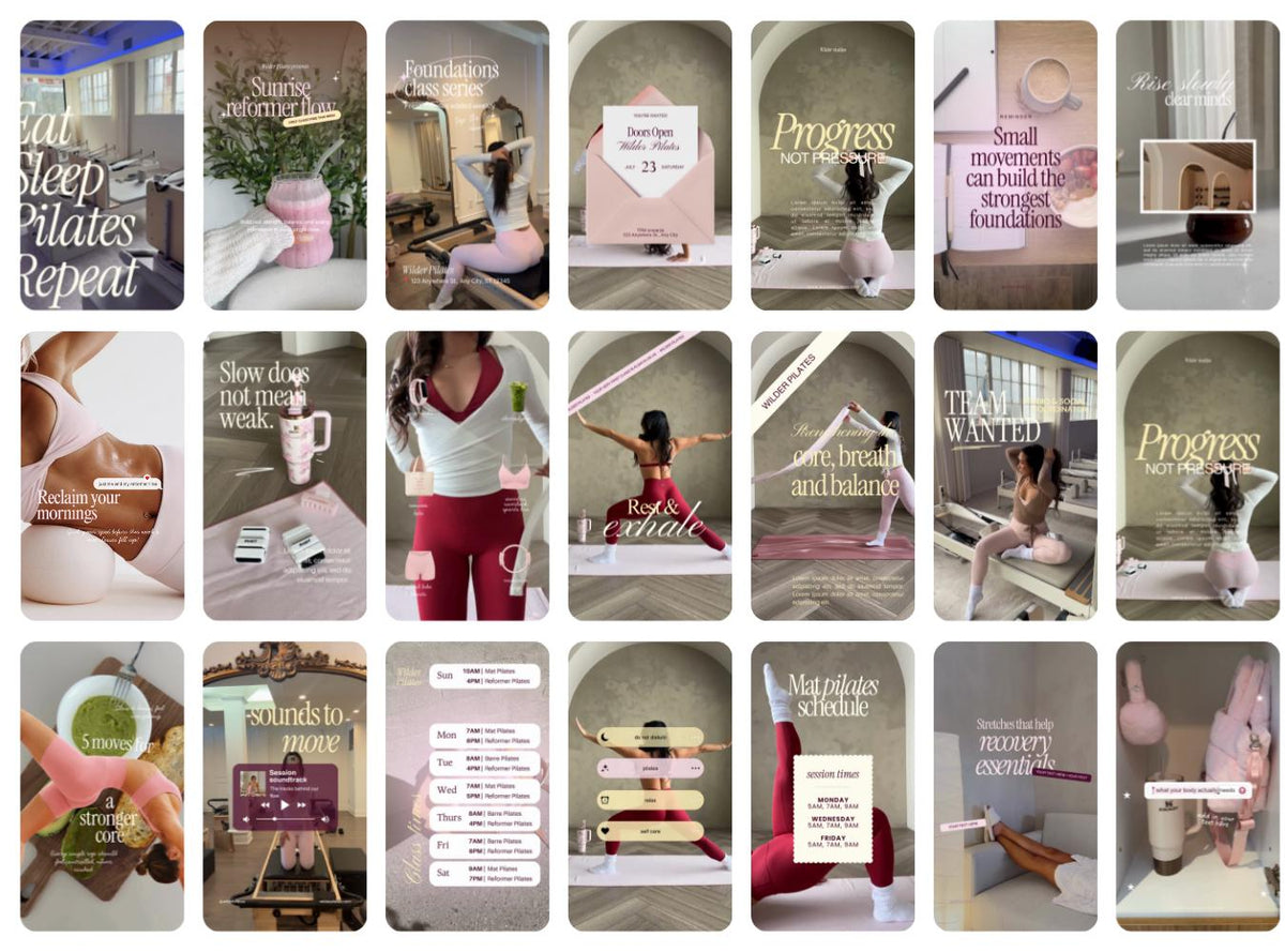 Viral Pilates Reel Templates| Studio & Instructor Social Media (Canva) Pink, Yellow  | Instagram Reels for iOS | TikTok Vlog Video Templates