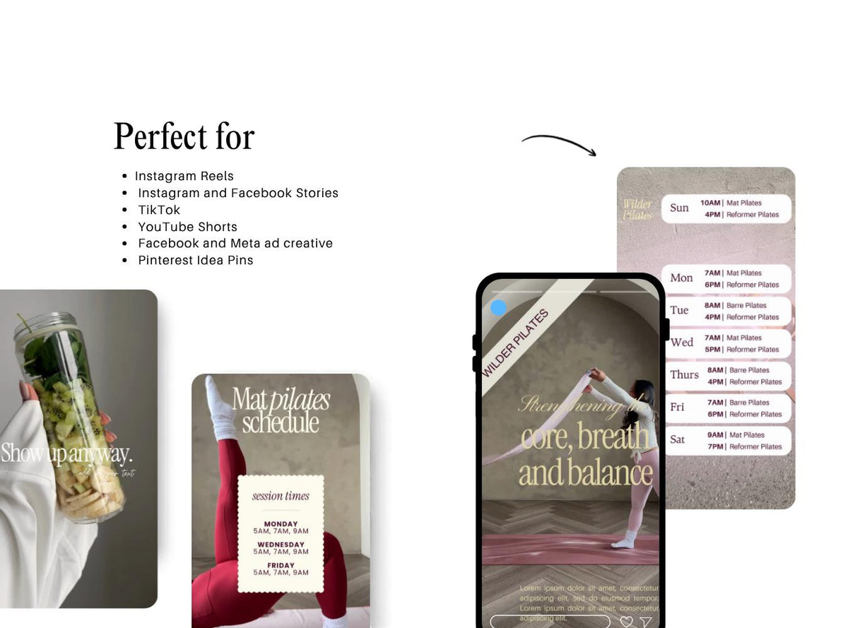 Viral Pilates Reel Templates| Studio & Instructor Social Media (Canva) Pink, Yellow  | Instagram Reels for iOS | TikTok Vlog Video Templates