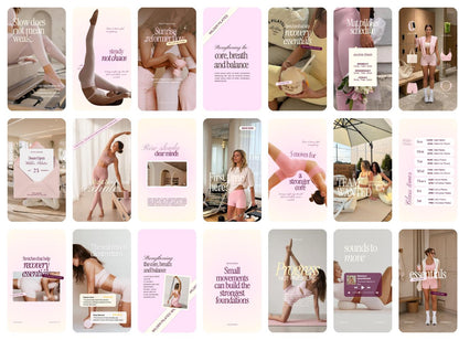 Pilates Instagram Story Templates | Studio & Instructor Social Media (Canva) Pink, Yellow