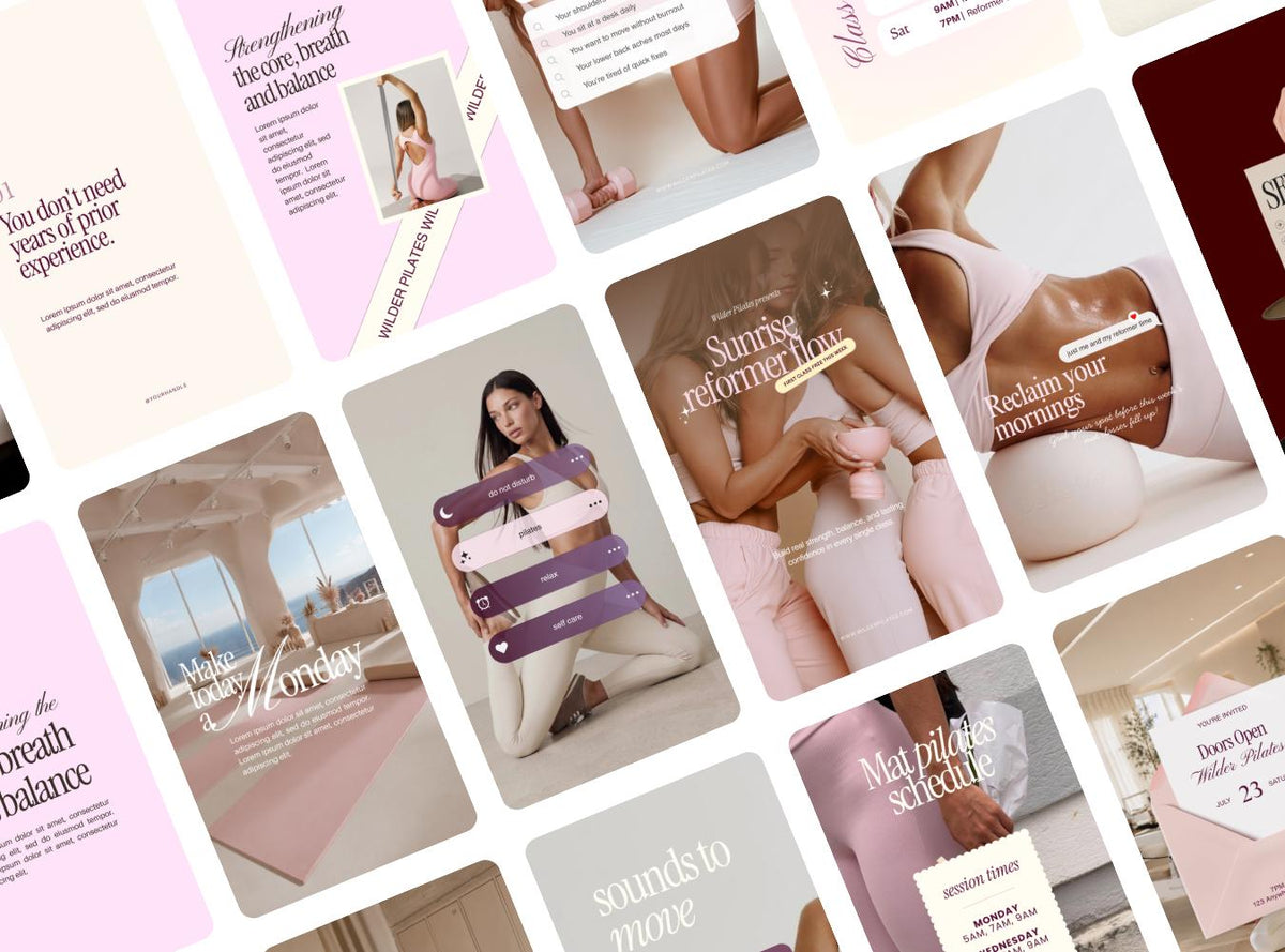 Pilates Instagram Story Templates | Studio & Instructor Social Media (Canva) Pink, Yellow