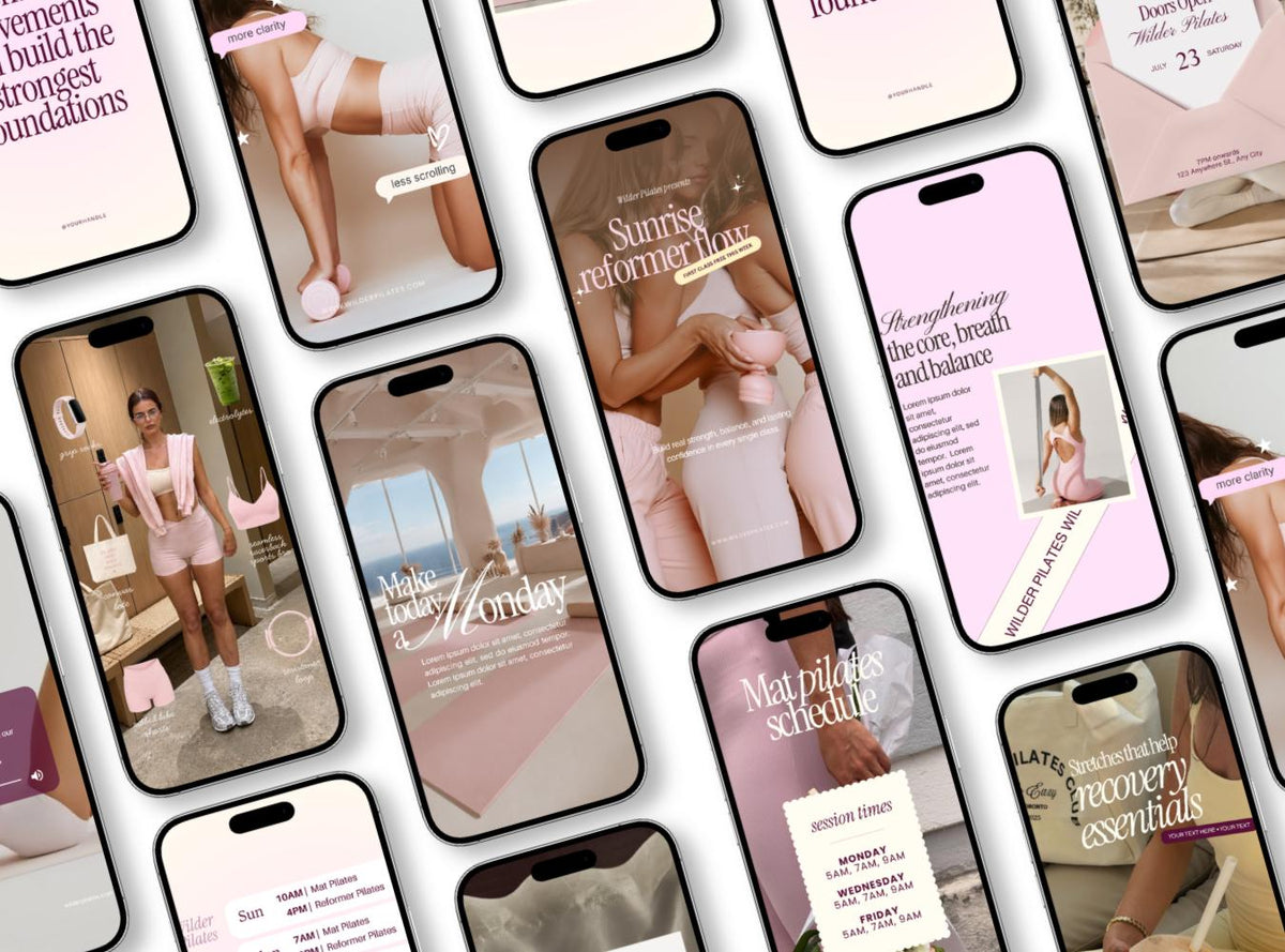 Pilates Instagram Story Templates | Studio & Instructor Social Media (Canva) Pink, Yellow