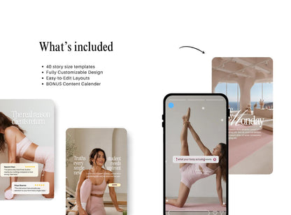 Pilates Instagram Story Templates | Studio & Instructor Social Media (Canva) Pink, Yellow