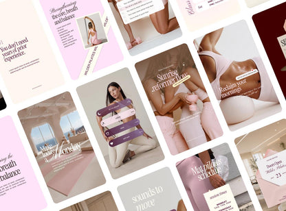 Pilates Instagram Story Templates | Studio & Instructor Social Media (Canva) Pink, Yellow