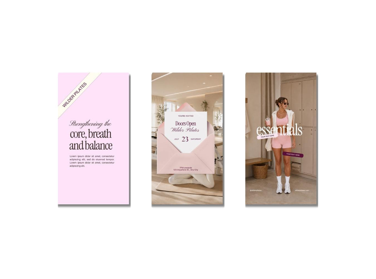 Pilates Instagram Story Templates | Studio & Instructor Social Media (Canva) Pink, Yellow