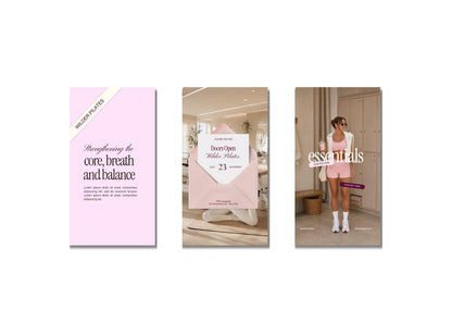 Pilates Instagram Story Templates | Studio & Instructor Social Media (Canva) Pink, Yellow