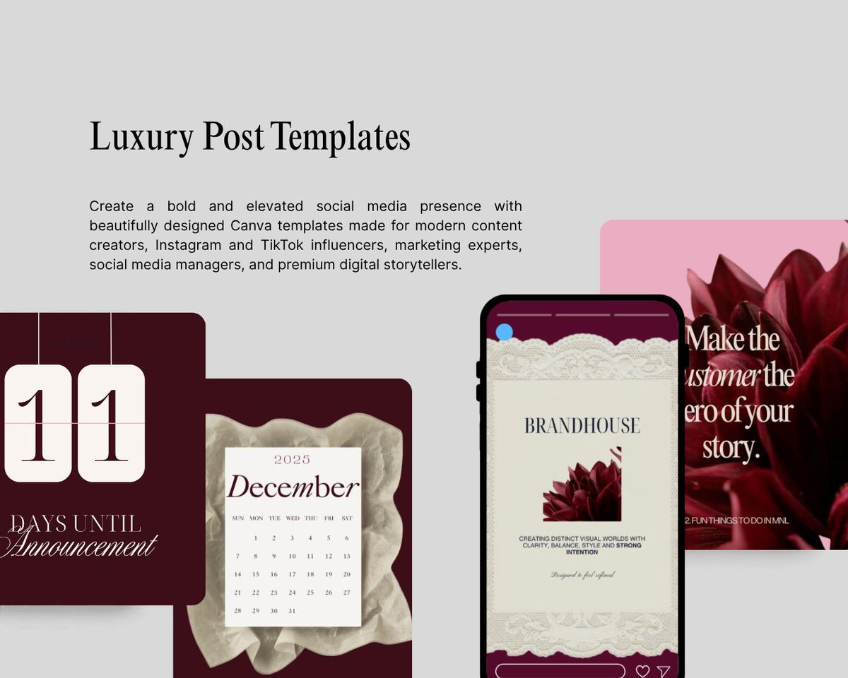 Instagram Canva Templates Burgundy |Social Media Manager and Content Creator | Pinterest Inspired Burgundy Templates |Digital Download