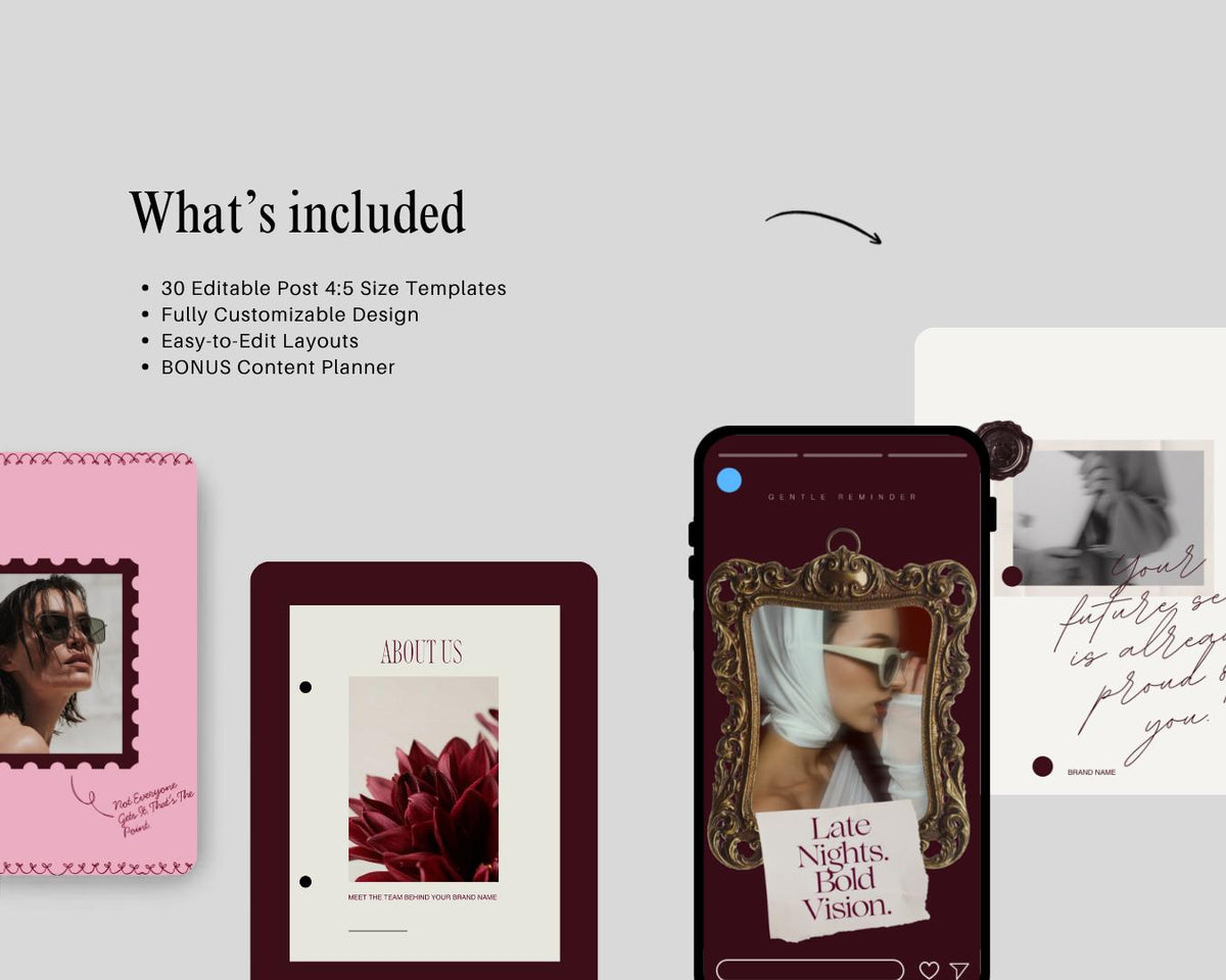 Instagram Canva Templates Burgundy |Social Media Manager and Content Creator | Pinterest Inspired Burgundy Templates |Digital Download