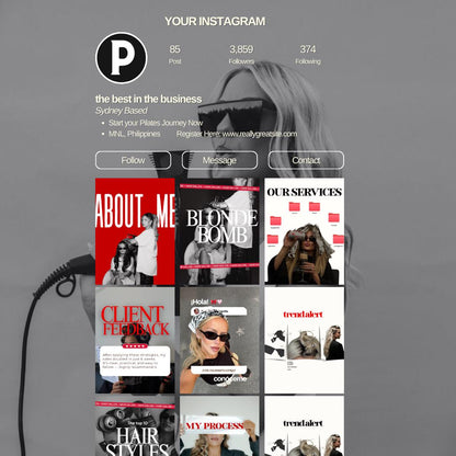 Hair Stylist Instagram Templates Canva | Red Black White Hair Salon Social Media Posts | Hairdresser Canva Template | Hair Extensions