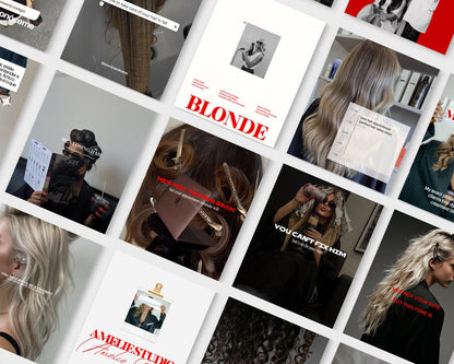 Hair Stylist Instagram Templates Canva | Red Black White Hair Salon Social Media Posts | Hairdresser Canva Template | Hair Extensions