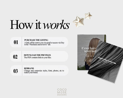 Hair Stylist Instagram Templates Canva | Red Black White Hair Salon Social Media Posts | Hairdresser Canva Template | Hair Extensions