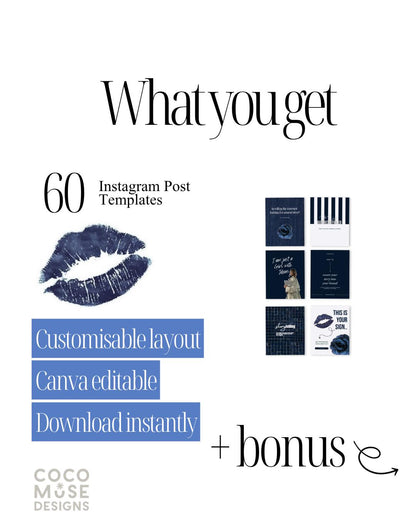 Navy Blue Instagram Post Templates | Social Media Template Bundle | 2026 Modern Cohesive Feed | Business Canva Templatestes