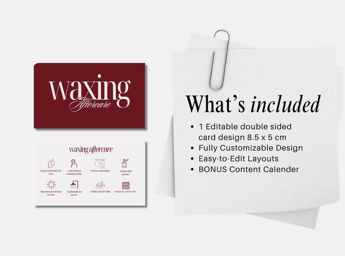 Waxing Aftercare Cards | Waxing Care Card for Clients | Editable Printable Salon Template | Beauty Business Card