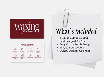 Waxing Aftercare Cards | Waxing Care Card for Clients | Editable Printable Salon Template | Beauty Business Card