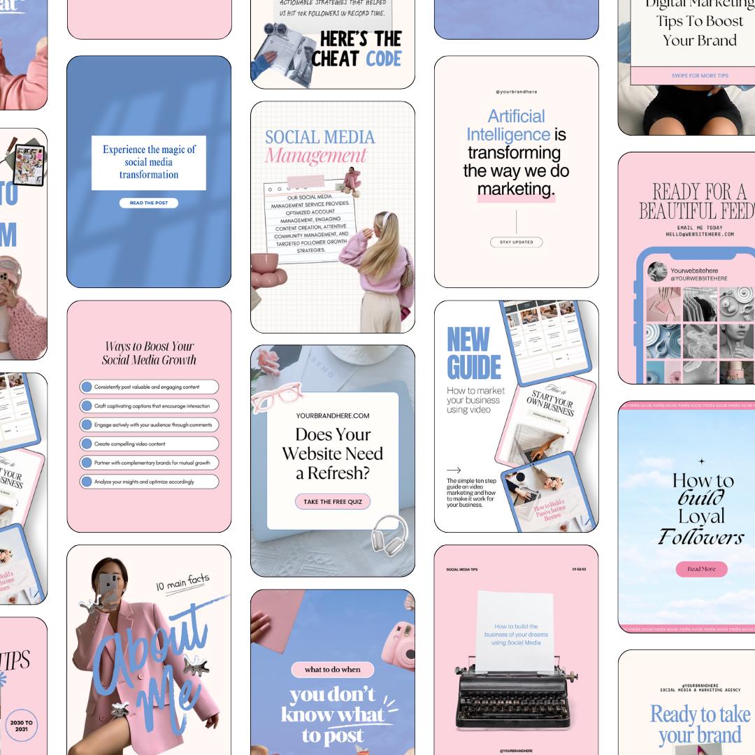 Instagram Canva Template Bundle | Pastel Social Media Templates | Content Creator Posts | Social Media Manager Canva Pack
