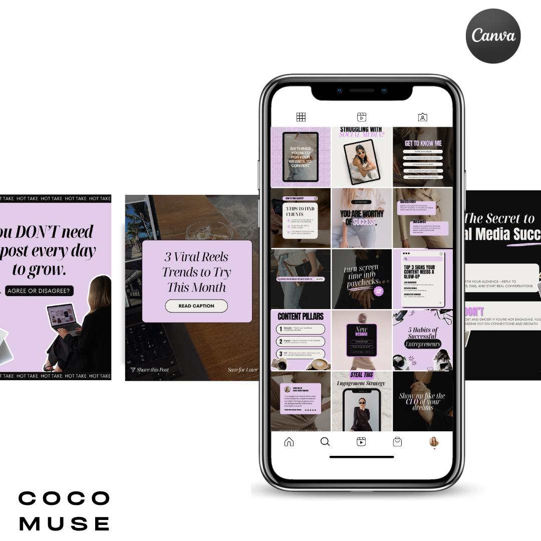 Bold Instagram Templates for Social Media Managers | Canva SMM Posts (Purple)