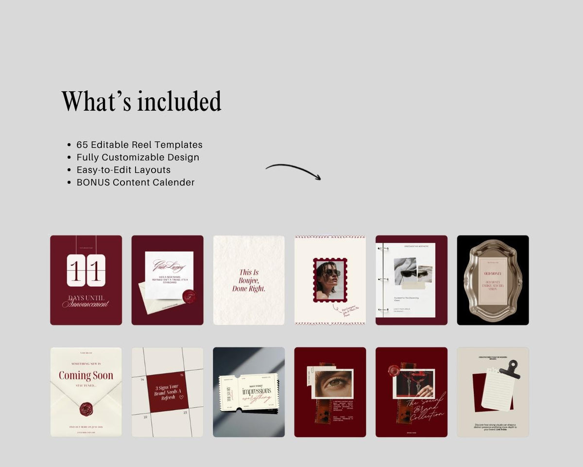 Burgendy Canva Instagram Templates | 60 Posts | Dark Red | Editable Social Media for Business Owners Aesthetic