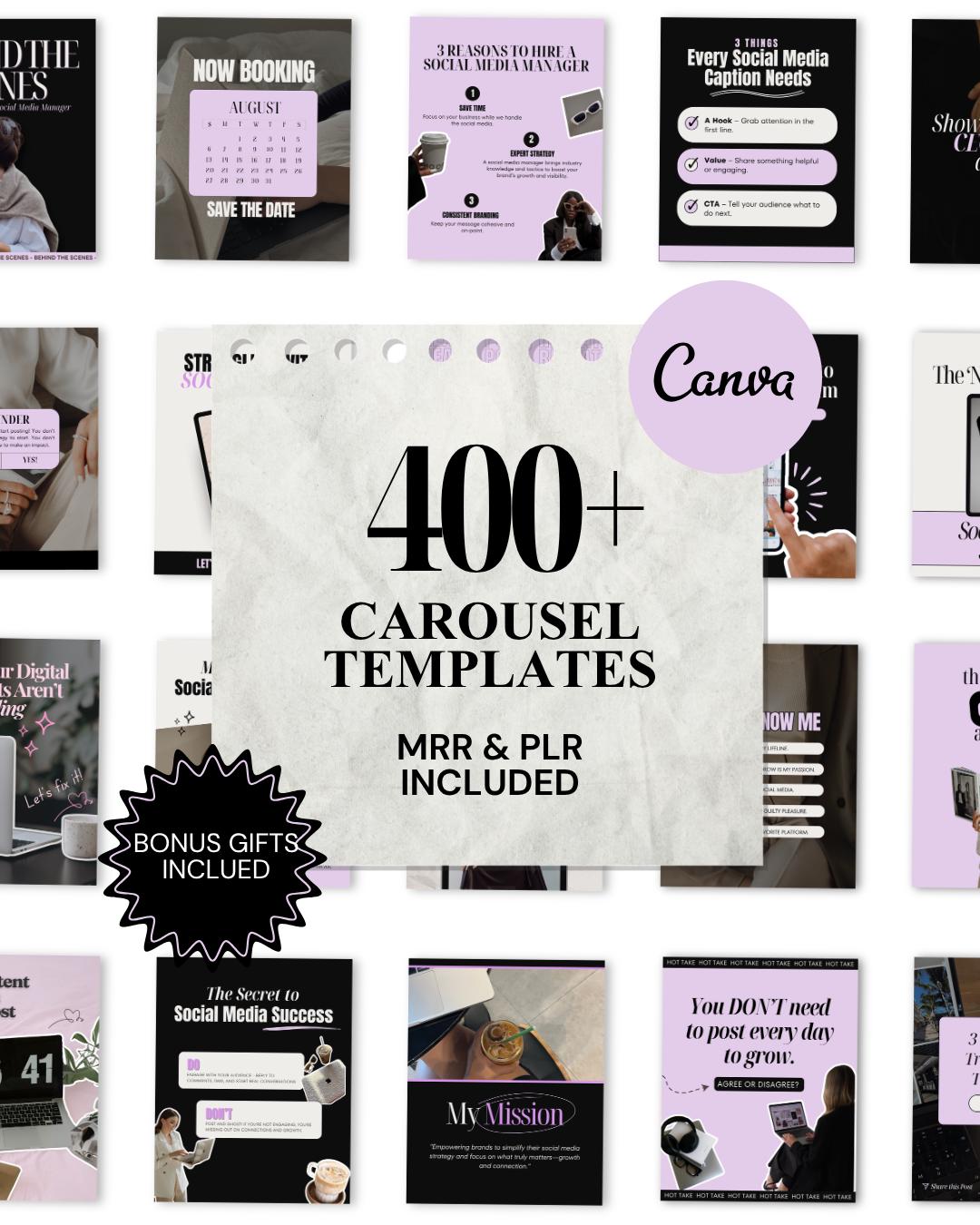 400+ Faceless Instagram Carousel Templates | Aesthetic Canva Social Media Kit | TikTok & IG Slides | PLR MRR Digital Product
