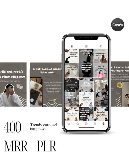 400+ Faceless Instagram Carousel Templates | Aesthetic Canva Social Media Kit | TikTok & IG Slides | PLR MRR Digital Product