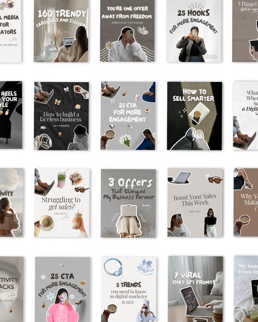 400+ Faceless Instagram Carousel Templates | Aesthetic Canva Social Media Kit | TikTok & IG Slides | PLR MRR Digital Product