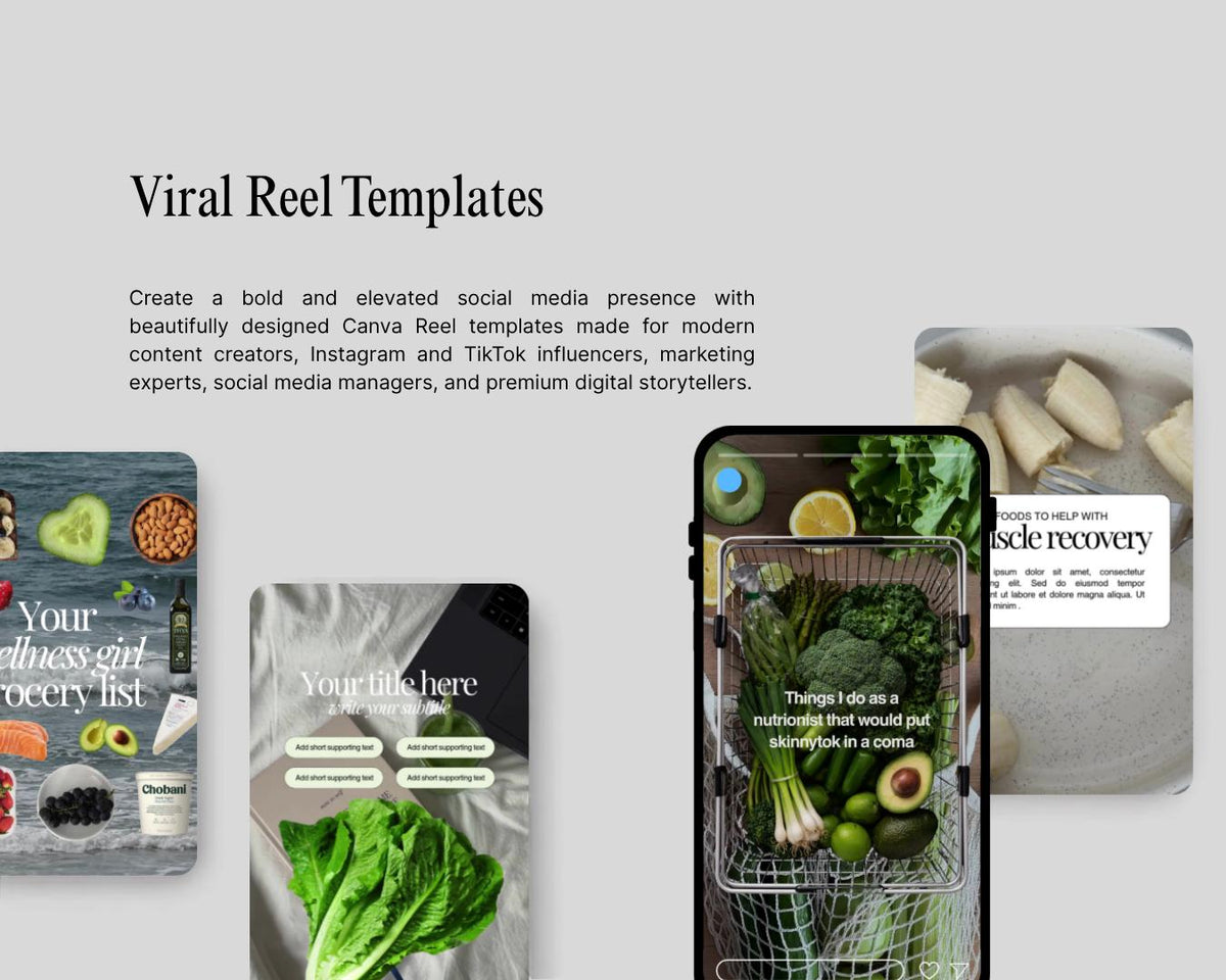 Viral Reel Templates for Wellness Coach | Instagram Reels for iOS | TikTok Vlog Video Templates | Editable Social Media | Canva Templates