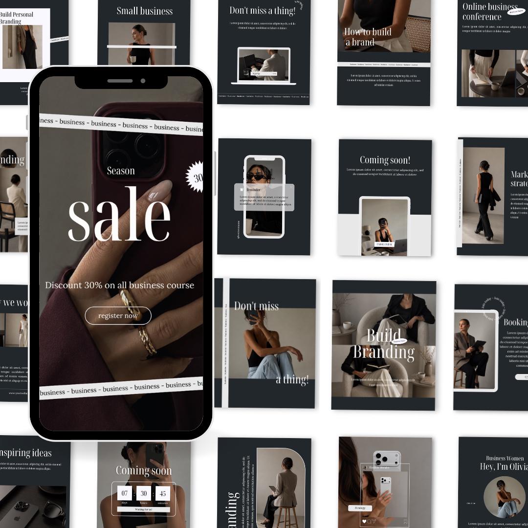100 Business Coach Instagram Post Templates: Editorial Aesthetic Canva (Digital Download)